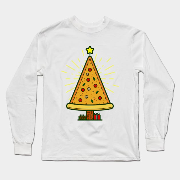 pizza ugly christmas tree Long Sleeve T-Shirt by gossiprag